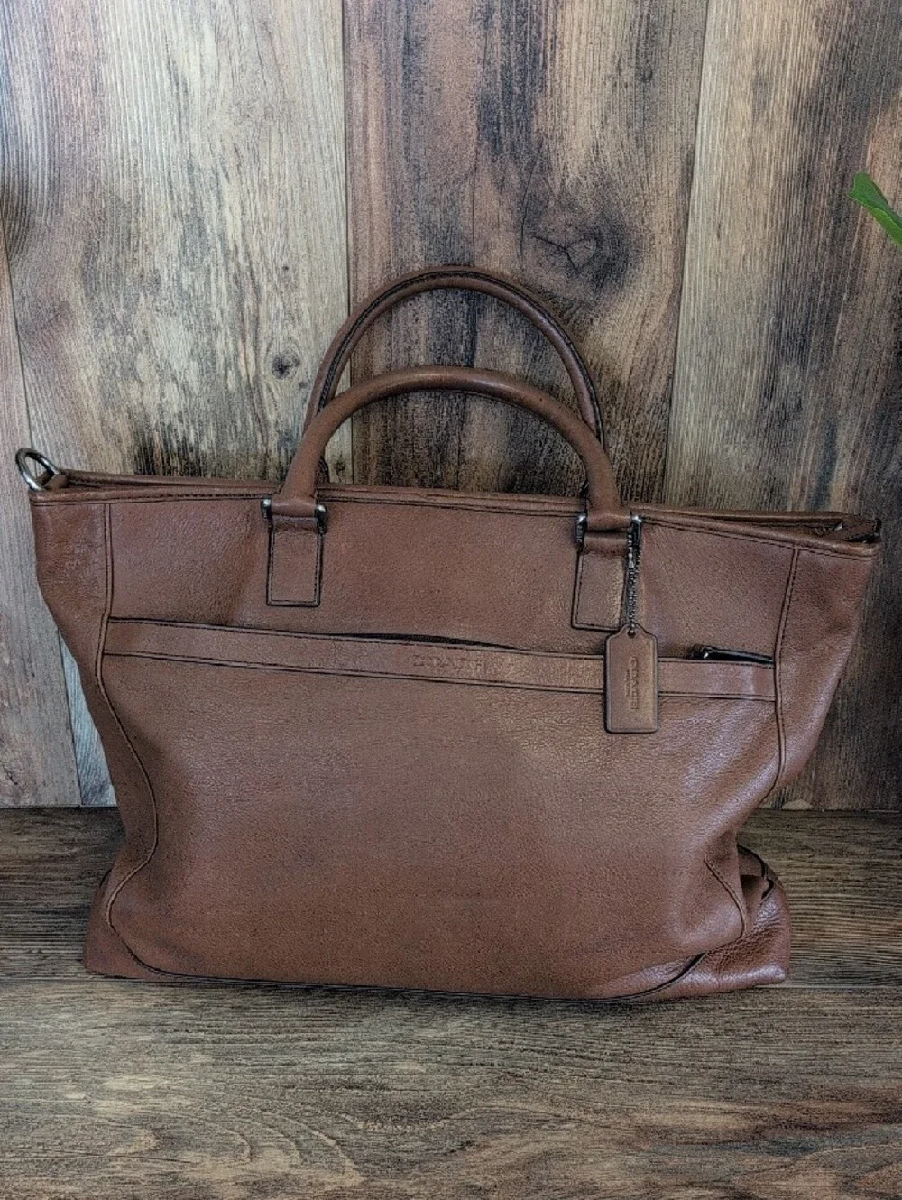 Coach Men’s Brown Leather Briefcase Tote with Detachable Shoulder Strap M398